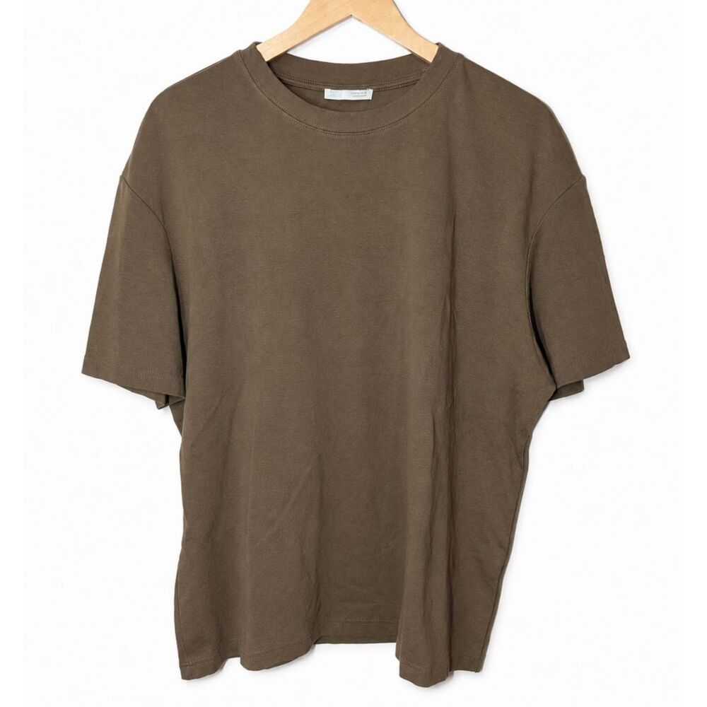 Zara Men's Brown Crew Neck T-Shirt XL Minimalist Cotton Blend Casual Tee